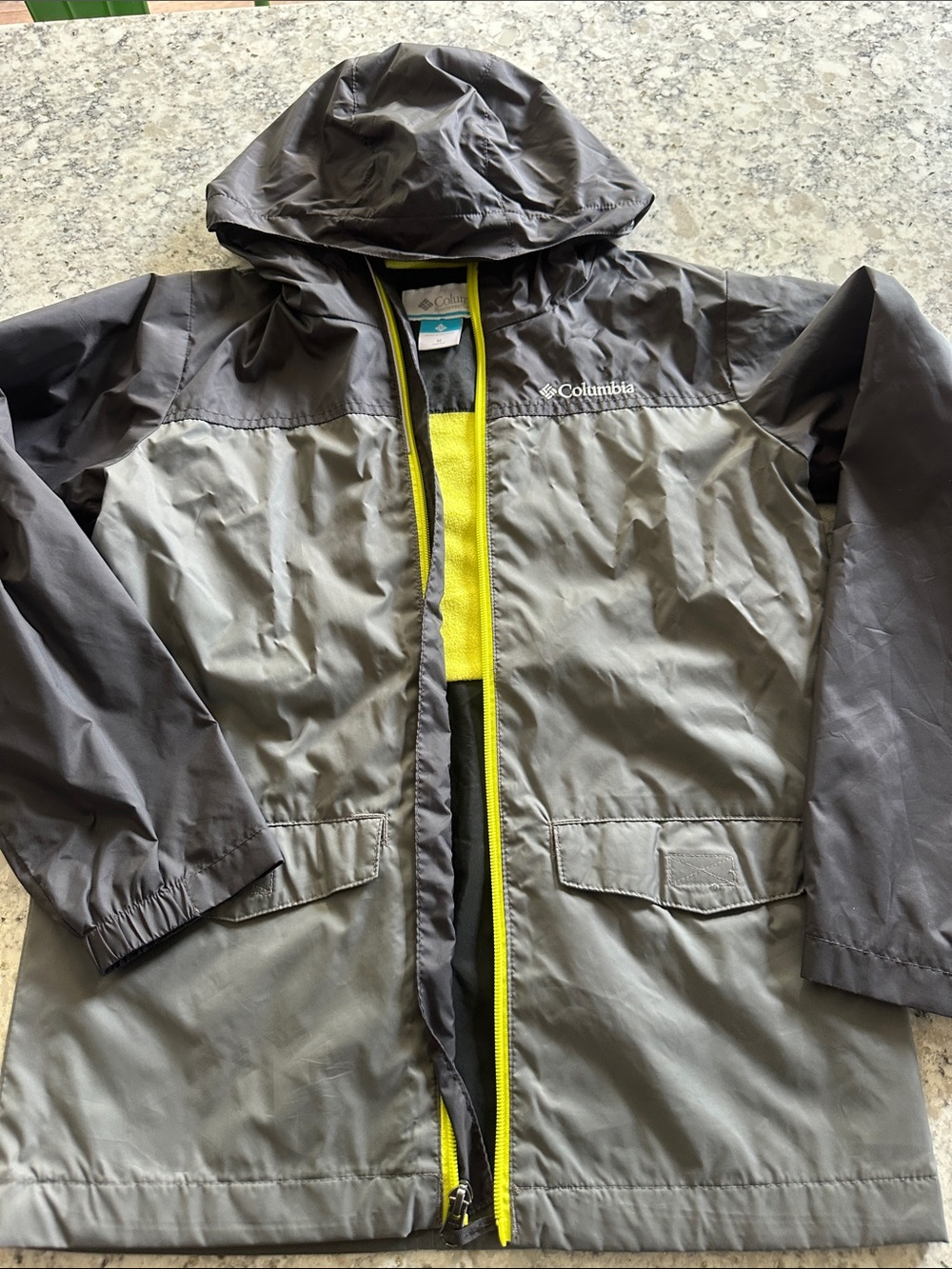 Columbia Kids Gray Raincoat with Yellow Trim